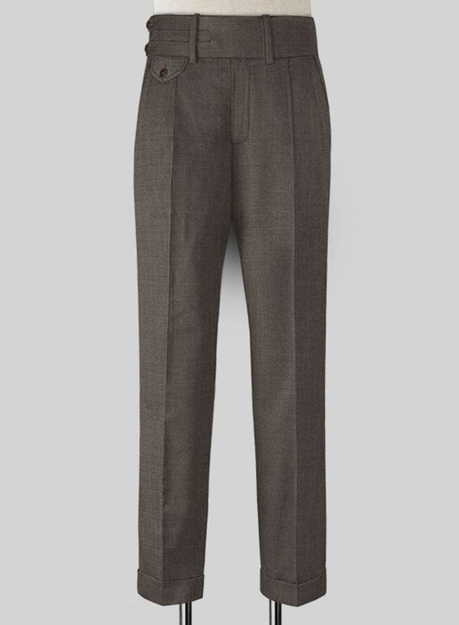 Pants StudioSuits  | Napolean Sharkskin Brown Double Gurkha Wool Trousers