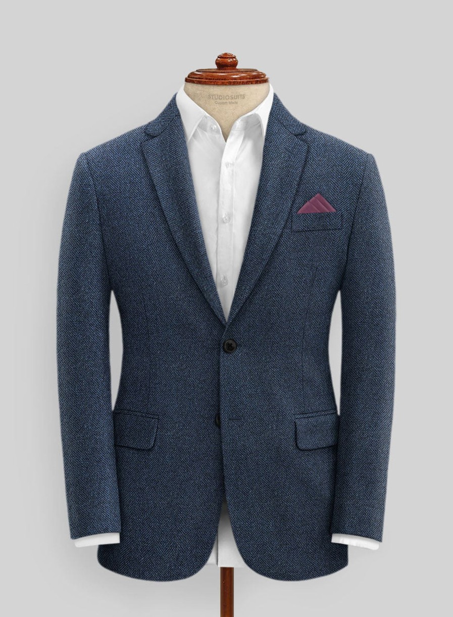 Jackets StudioSuits | Showman Blue Herringbone Tweed Jacket ...